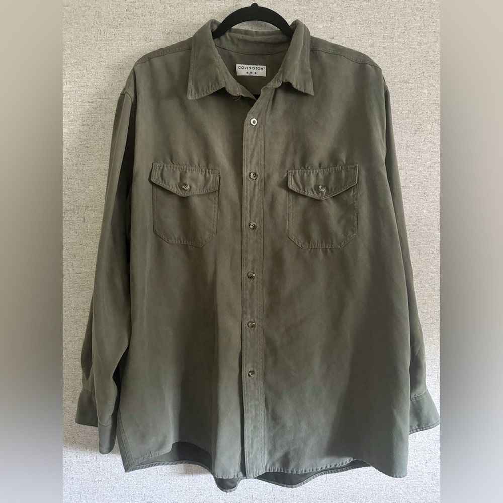 Covington vintage olive green microsuede long sleeve button up shirt size L